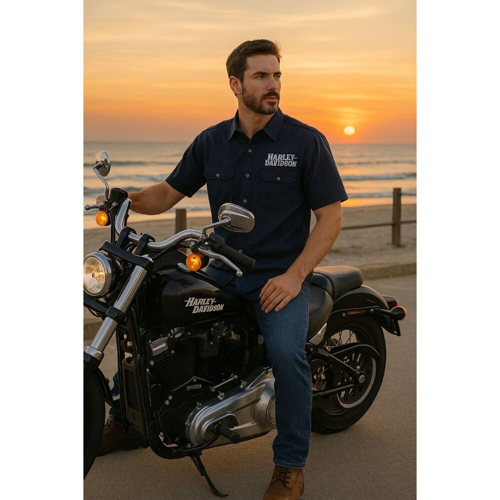 VTG Harley-Davidson Men Black Button Shirt L Biker Americana Normcore Streetwear
